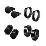 4 Pairs Black Stainless Steel Stud Earrings for Men Women Hoop Earrings Huggie Piercing 18G