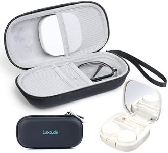 Luxtude Contact Lens Case, Glasses and Contact Case 2 in 1, Hard Shell Travel Contacts Cases with Mirror, Double Eyeglass Cases (Black)