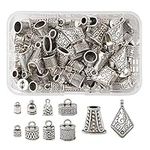 Beadthoven 100 Pcs 10 Styles Tibetan Silver Alloy Leather Cord End Caps Terminators Barrel Tube Clasps for Jewelry Bracelet Making