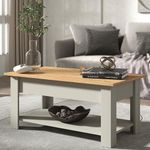 Galano Brixburn Lift Up Coffee Table - Modern Distressed Oak Finish - Storage Cabinet for Entryway - Foyer - Living Room - Space Saving (Light Grey/Oak)