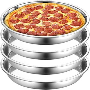 Elsjoy 4 Pack 13 Inch Stainless Steel Pizza Pan, Deep Round Baking Pan Large Pizza Baking Tray, Heavy-Duty Pizza Dish Non-Stick Baking Sheet for Oven, Dishwasher Safe