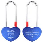 MeMeDIY Personalized Love Heart Lock Engraving Photo Custom Picture for Couples Men Women Boyfriend Girlfriend Lover Aluminum Memorial Anniversary Valentine Bridge Padlock (Blue Color)