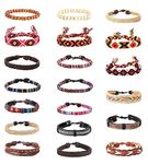 Dochais 20Pcs Braided Leather Bracelets for Men Women Punk Goth Vintage Bracelet Adjustable Life of Tree Bracelet Rope Wrap Set Linen Hemp Cords Wood Beads Ethnic Tribal Bracelets Leather Wristbands