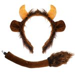 XEPST Animal Bull Horns Costume Set, Bull Cow Ears and Tail Set with Ox Horns Headband and Bull Tail for Animal Costume Cosplay Birthday Party Accessories Halloween Fancy Dress Party Supplies