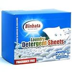 Binbata Laundry Detergent Strips 200 Loads, Hypoallergenic Eco-Friendly Unscented Laundry Detergent Sheets, Biodegradable Plastic Free Liquidless Laundry Sheets Detergent Suitable for Sensitive Skin