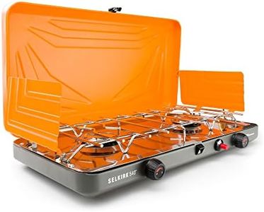 GSI Outdoors Selkirk 540+, Portable Outdoor Camping Stove, 2-Burner Propane Grill, 14,000 BTU | 21" Cooking Surface | High-Output Adjustable Burners, Integrated Igniter and Wind Guards.