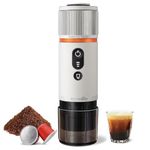 CONQUECO Portable Espresso Coffee Machine: 12V Electric Small Travel Expresso Maker - Self Heating 8 Cups Battery Powered Compatible for Nespresso Capsule - for Camping RV Hiking Office (Pearl White)
