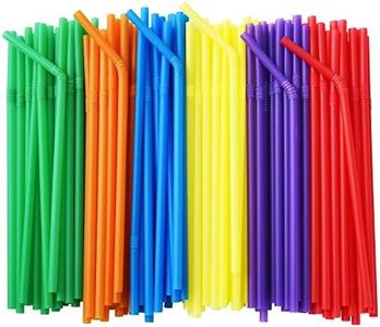 ALINK 500-Pack Solid Colors Flexible Drinking Straws, Plastic Disposable Bendy Straws - 7.75" x 0.23"