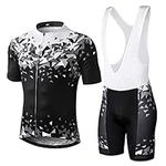 INBIKE Men Cycling Jersey Set Short Sleeve Breathable Bike Shirt with Padded Shorts/Bib Shorts, Black+White, Medium