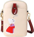 Small Crossbody Phone Bag for Women Leather Cute Cat Cellphone Purse Shoulder Bags PU Wallet (Off White)