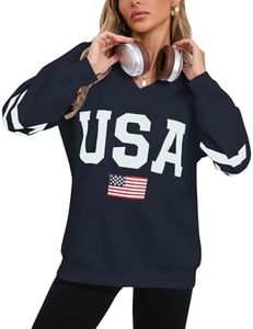 shermie Sweatshirt for Women Long Sleeve V Neck Loose Casual USA flag Oversized Pullover Shirts (Navy 31,Medium)