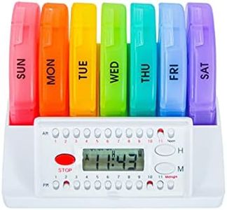 e-Pill | Compact Weekly Pill Organizer with Reminder | 4 Compartments per Day | Up to 6 Alarms per Day | Easy Setup