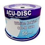 ACU-DISC CD-R Blank 52x 700MB 80 Minutes CD Full Face White Hub Inkjet Printable - 50 Pack Cake Box