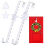 BoriYa Christmas Wreath Hanger for Front Door, 2 Pack Over Door Wreath Hooks 15", White Metal Xmas Wreath Door Hangers for Christmas