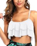 Tempt Me Ruffled Bikini Top Flounce Swim Top Falbala Swimsuit Tank Top for Women, White Palm Tree, XX-Large