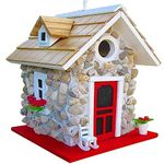 Hanging Bird House for Outside,Hand-Painted Birdhouses Wooden Stone Cottage Resin Bird House, Country Bird Cottages Nest for Indoor Outdoor Tree Decorations,Gift for Bird Lovers