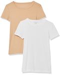 Amazon Essentials Women's Plus Size Slim-Fit Short-Sleeve Crewneck T-Shirt, Pack of 2, White/Light Camel, X-Large