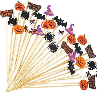 FOIMAS 140pcs Halloween Cocktail Picks,Pumpkin Spider Ghost Bamboo Toothpicks Sticks for Appetizers Fruit Food Cake Halloween Party Decoration Supply