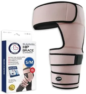 Doctor Developed Strengthening & Stabilizing Hip Brace for Men & Women - Hip Brace for Sciatica Pain Relief - Compression Wrap for Hip Pain - Hip Support Brace - Thigh Supports With Medical Handbook (S/M, Pink, Left)