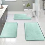 Clara Clark 3 Piece Bathroom Rugs Bath Mat Set, Velvet Memory Foam Bath Mats for Bathroom - Non-Slip, PVC Backing Bath Rugs, Washable Bathroom Rug Mats - Dries Quickly, Blue Bathroom Rug Set