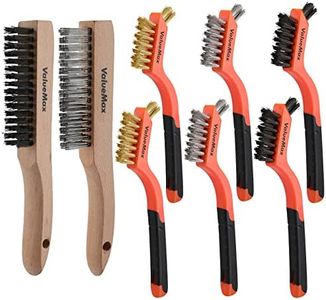 ValueMax Wire Brush Set, 8Pcs Stainless Steel/Brass/Nylon Bristles with Curved Handle Grip, Heavy Duty Stainless Steel Wire Scratch Brush with Beechwood Handle for Rust, Dirt and Paint Cleaning