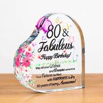 Movdyka Happy 80th Birthday Gifts for Nan Women, Glass Heart Colorful Plaque for 80 Year Old Mum 80th Birthday Presents Ideas Keepsake Ornaments for Friends