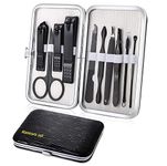 Manicure Set 10pcs Professional Nail Clippers Kit Pedicure Care Tools-Stainless Steel Grooming Tools for Travel (Black)