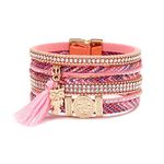 KunBead Jewelry Womens Pink Leather Wrap Bracelets Handmade Owl Boho Multilayer Magnetic Buckle Bracelet Wristband Cuff Bangle Birthday Gifts