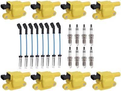ENA Set of 8 Heavy Duty Ignition Coil and 7mm Blue Wire Set with 8 Platinum Spark Plug Compatible with Buick Cadillac Chevrolet GMC Escalade Express Savana 2500 5.3L 6.2L 6.0L Replacement for UF413