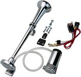 AOLIHAN Loud Train Horn Kit for Truck,Super Loud 150DB 12V Car Horn,18 Inches Chrome Zinc Single Trumpet Air Horn with Compressor for Car Truck Train Boat (silver single tube horn with wire, 12v)