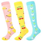 GERINLY Compression Socks for Women & Men 20-30 mmHg (3 Pairs) Knee High Long Stockings is Best for Athletic, Nurse, Travel (colorful fruits)