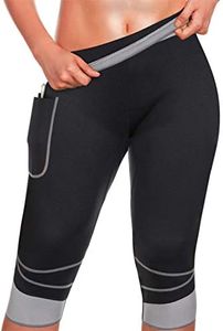 TrainingGirl Inches Slimmer Hot Neoprene Shorts with Pocket for Women Weight Loss Slimming Sauna Sweat Pants Workout Body Shaper Yoga Leggings, Grey, 2XL (See in Last Picture)