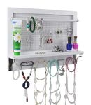 Spiretro White Jewelry Organizer, Wall Mount Jewelry Holder Rack with Hooks Shelf and Removable Rod Hanging Display Earrings Necklaces Bracelets Rings Storage Accessories _ Wood