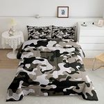 Camouflage Comforter Set Grey Camo Bedding Sets Queen Size Militarily Army Down Comforter for Boys Teens Men Adult Tie Dye Retro Geometric Warm Soft Quilted Duvet 3Pcs Bedroom Decor, All Season