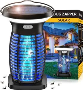 ZECHUAN Solar Bug Zapper Outdoor Waterproof, Portable Pest Control Electric Mosquito Zapper Killer with Panel Sensor, Rechargeable Insect Trap Fly Zapper for Home, Patio, Backyard, Camping