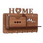 Webelkart Wooden Matte Finish Designer Home Side Wall Shelf, Key Holder with 7 Keys Hooks (Brown)- Home Decor Items, Diwali Decorations Items