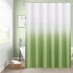 UFRIDAY Ombre Green Shower Curtain Set 72x72 inch,Fabric Ombre Grass Green Shower Curtain with 12 Shower Curtain Hooks, Rustic Cloth Green and White Shower Curtain, Washable Bathroom Shower Curtain