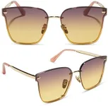 DIFF Bella V Designer Oversized Rimless Sunglasses for Women UV400 Protection, Gold + Inca Gradient