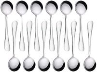 Round Soup Spoons Set of 12 Stainless Steel 6.89inX 1.89in Serving Spoons Set Mirror Polish Classical Cutlery QQ CAT Table Spoons Ideal for Parties Buffet Kitchen Restaurant(R#2)