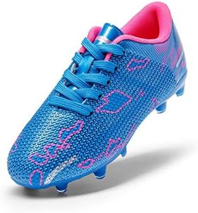 DREAM PAIRS Boys Girls Soccer Cleats Kids Football Shoes for Little/Big Kid,Size 4 Big Kid,Blue/Hot Pink,SDSO2301K