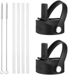 IRON °FLASK Flex Straw Lid for Wide Mouth Insulated Sports Water Bottles, Simple BPA Free, 2 Lids, 4 Straws, 2 Cleaning Brushes (Black)