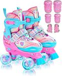 Roller Skates Grow with Girls, Sportneer 4 Sizes Adjustable Light Up Roller Skates for Girls Age 3-5 6-12 Roller Skates with Protective Gears Illuminating Wheels Gift for Kids Toddler Beginner