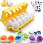 MOONTOY Matching Eggs for Toddlers, 12PCS Preschool Educational Learning Color & Shape Recognition STEM Toy– Montessori Geometric Eggs – Sorting Fine Motor Skills, Easter Gifts Basket Stuffers