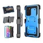 Njjex Rugged Case for Samsung Galaxy A03S, for Galaxy A03S Case 6.5", [Nbeck] Heavy Duty Built-in Screen Protector Locking Swivel Holster Belt Clip Kickstand Hard Shell Cover for Samsung A03S [Blue]