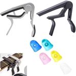 Armastuse Guitar Capo, 2 Pcs Universal Aluminum Alloy Kapo with 5 Pcs Guitar Finger Covers, Guitar Clip for Acoustic, Electric Guitars, Bass,Violin, Ukulele (Black, Silver)