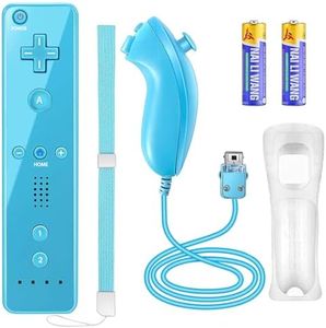 YOVONAZE Compatible with Nintendo Wii Controller, Wii Remote with Nunchuck and Nunchuck Controller with Silicone Case and Wrist Strap for Wii and Wii U, Included 2 AA Batteries (Blue)