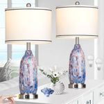 Rinweey 26" Coastal Glass Table Lamps Set of 2,Nautical lamp with USB A+C Ports & AC Outlet,Bule Bedside Lamps with 3-Way Dimmable Touch Control Night Light for Bedroom Living Room(Bulbs Included)