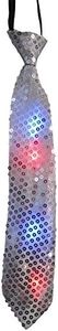 Dress Up America Necktie With Flashing LED Lights - Costume Sequin Tie - One Size Fits Most - Silver