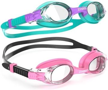 ZABERT 2 Pack Girls Swim Goggles, Swimming Goggles for Girl Kids Toddler Youth Junior Children Child Age 3 4 5 6 7 8 9 10 11 12 Years Anti Fog Teal Purple Black Pink