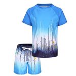 Boys Swim Set Short Sleeve Rash Vest Kids Two Piece Swimming Costume with Board Shorts Boys Rash Guard Swimsuit Age 13-14 Years